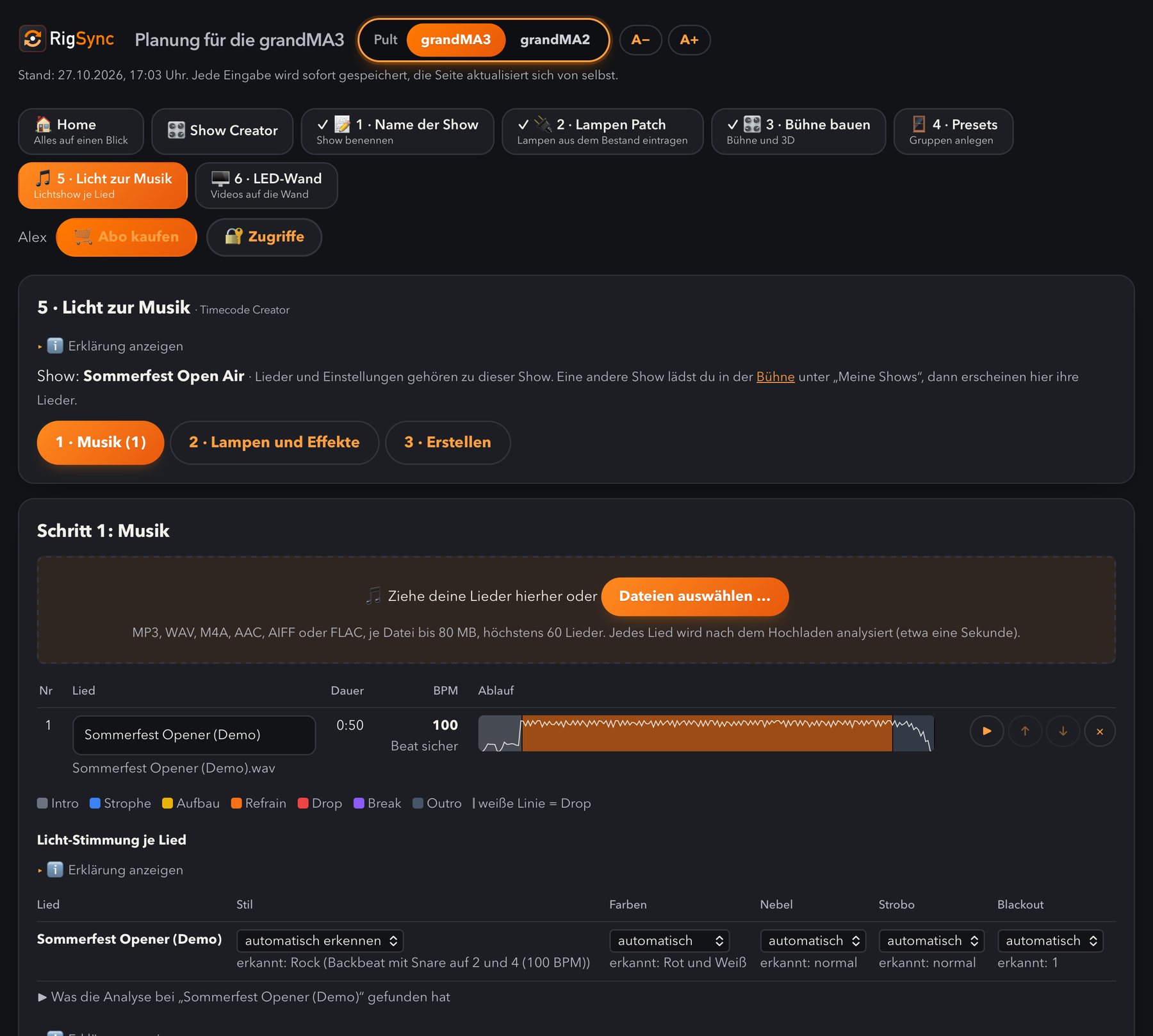Licht zur Musik mit Liedern und Analyse